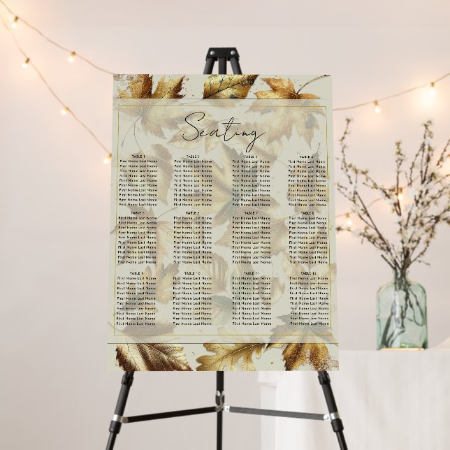Gold Leaves Almond Beige Fall Wedding Seating  Foam Board (In Situ (Stand))