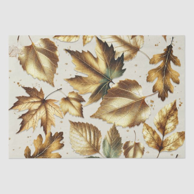 Gold Leaves Almond Beige Fall Wedding Tissue Paper (Front)