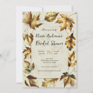 Gold Leaves Almond Beige Glam Fall Bridal Shower Invitation