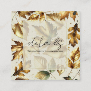 Gold Leaves Almond Beige Glam Fall Wedding Details Square Business Card