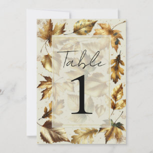 Gold Leaves Almond Beige Glam Wedding Table Invitation