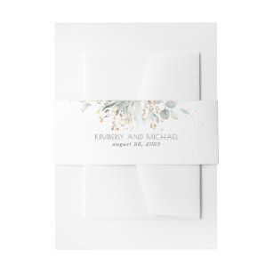 Gold Leaves and Eucalyptus Greenery Wedding Invitation Belly Band