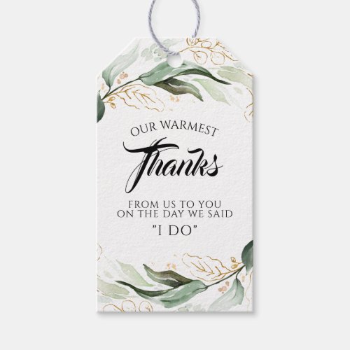 Gold Leaves and Greenery Wedding Thank You Gift Tags