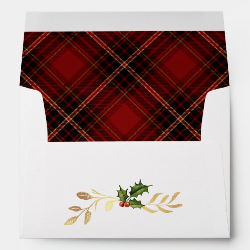 Gold Leaves and Holly on Red Tartan  Envelope