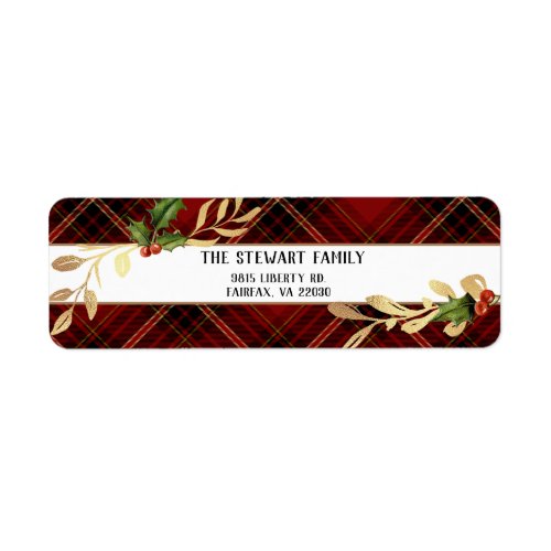 Gold Leaves and Holly on Red Tartan  Label