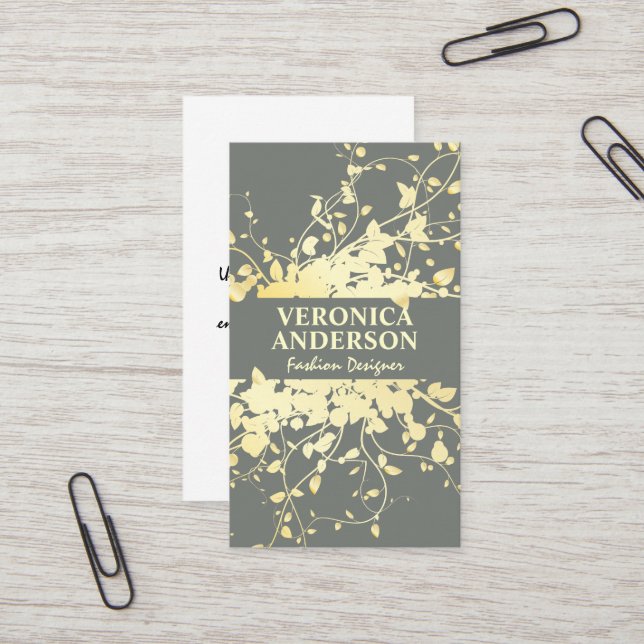 Gold Leaves and Vines Business Card (Front/Back In Situ)