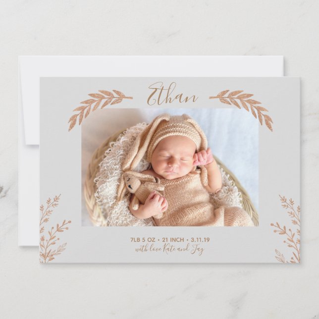 Gold Leaves Birth Announcement Card (Front)
