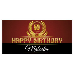 Gold Leaves Birthday Banner Party Decor-Any Age