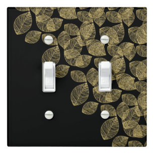 Gold Leaves Black Autumn Elegance Light Switch Cover
