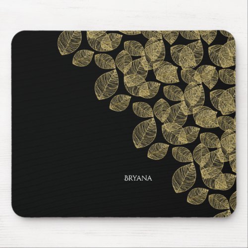 Gold Leaves Black Autumn Elegance Mouse Pad