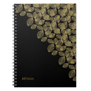 Gold Leaves Black Autumn Elegance Notebook