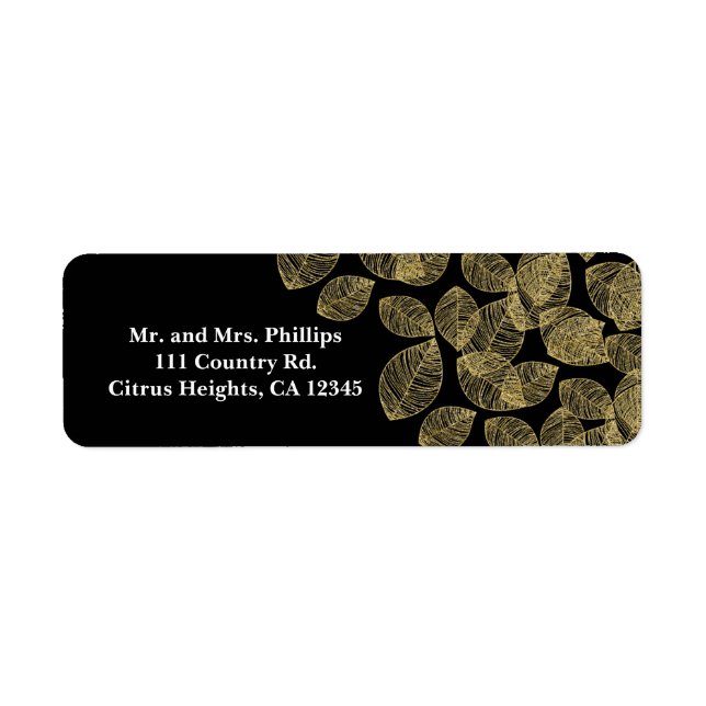 Gold Leaves Black Autumn Elegance Wedding Label (Front)