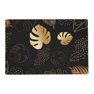 Gold leaves black place mat