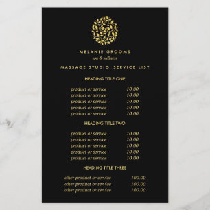 Gold leaves Black Spa Massage Pricing & Services Flyer