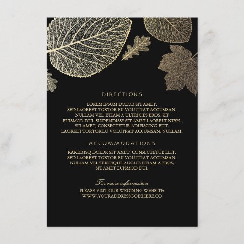 Gold Leaves Black Wedding Details _ Information Enclosure Card