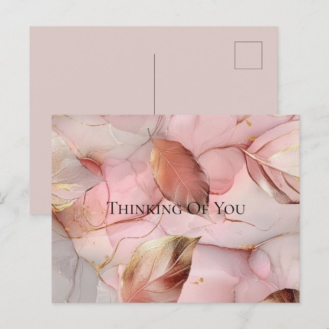 Gold Leaves Blush Pink Thinking of you Postcard (Front/Back)