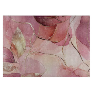 Gold Leaves Burgundy Blush Pink  Cutting Board