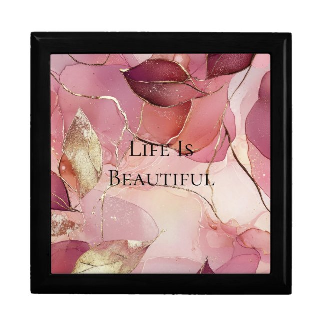 Gold Leaves Burgundy Blush Pink  Gift Box (Front)