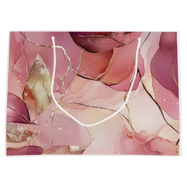 Gold Leaves Burgundy Blush Pink  Large Gift Bag (Front)