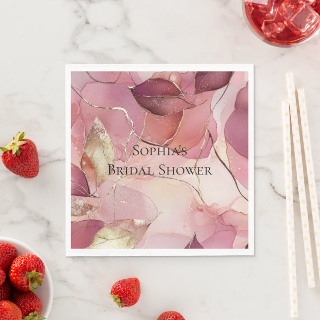 Gold Leaves Burgundy Blush Pink  Napkins (Insitu)