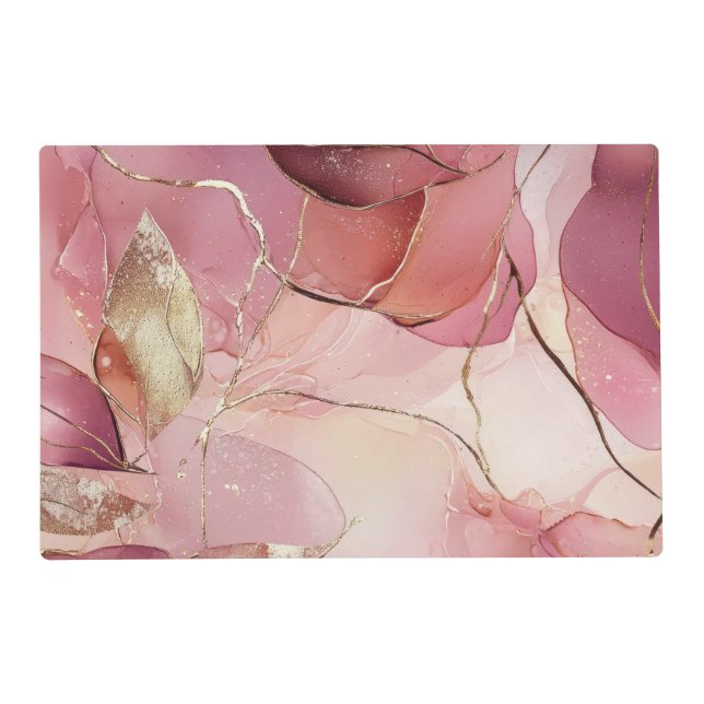 Gold Leaves Burgundy Blush Pink  Placemat (Front)