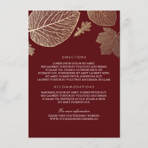 Gold Leaves Burgundy Wedding Details _ Information Enclosure Card