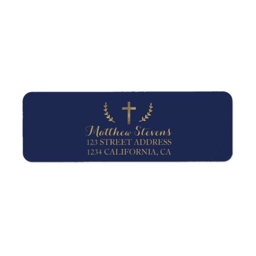 Gold leaves confirmation navy blue script label