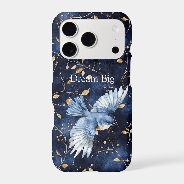 Gold Leaves Dream Big Blue Bird Case-Mate iPhone Case (Back)