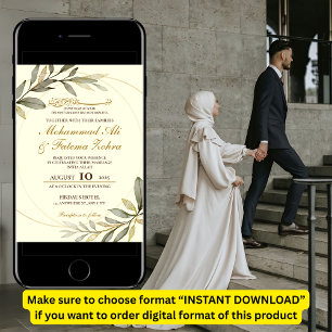 Gold Leaves Elegance Muslim Wedding Nikah Invitati Invitation