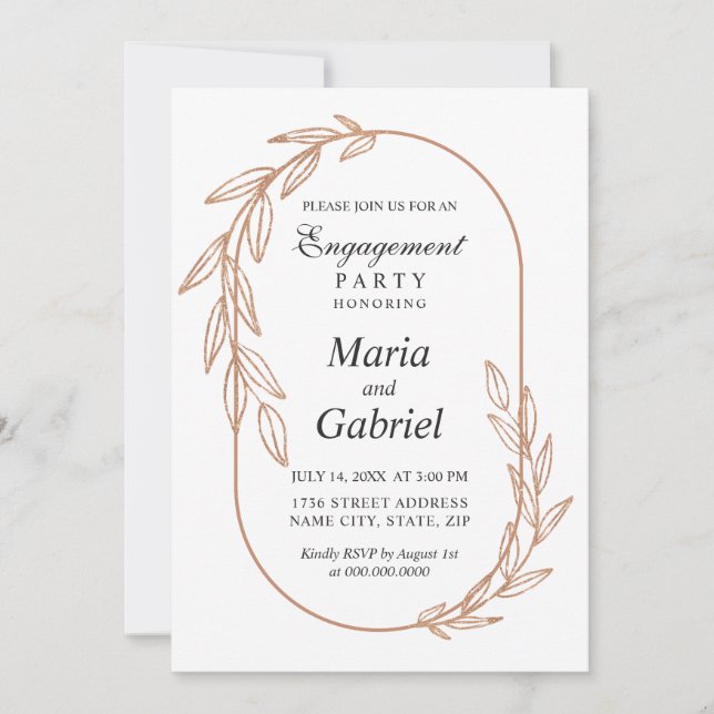 Gold leaves. Elegant frame Luxury Engagement Party Invitation (Front)