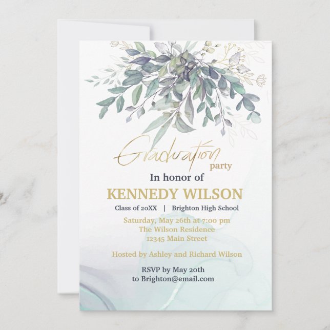 Gold Leaves Eucalyptus Nursing School Graduation I Invitation (Front)