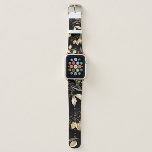Gold Leaves Exotic Botanical Seamless Apple Watch Band