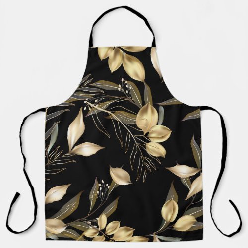 Gold Leaves Exotic Botanical Seamless Apron