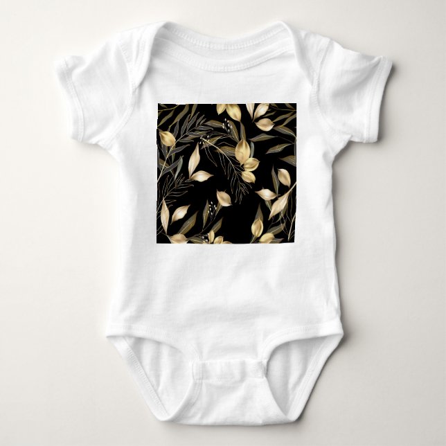 Gold Leaves: Exotic Botanical Seamless Baby Bodysuit (Front)