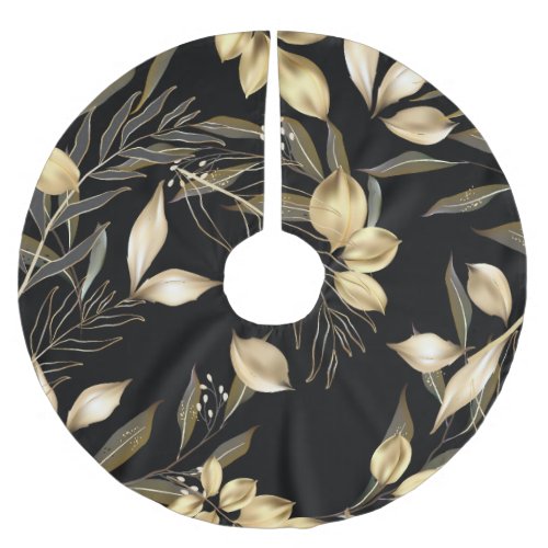 Gold Leaves Exotic Botanical Seamless Brushed Polyester Tree Skirt
