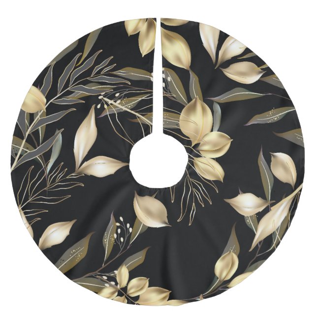 Gold Leaves: Exotic Botanical Seamless Brushed Polyester Tree Skirt (Front)