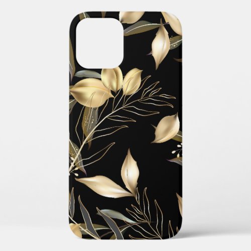 Gold Leaves Exotic Botanical Seamless iPhone 12 Case