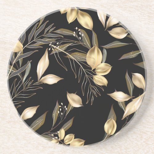 Gold Leaves Exotic Botanical Seamless Coaster