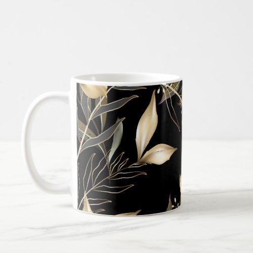 Gold Leaves Exotic Botanical Seamless Coffee Mug