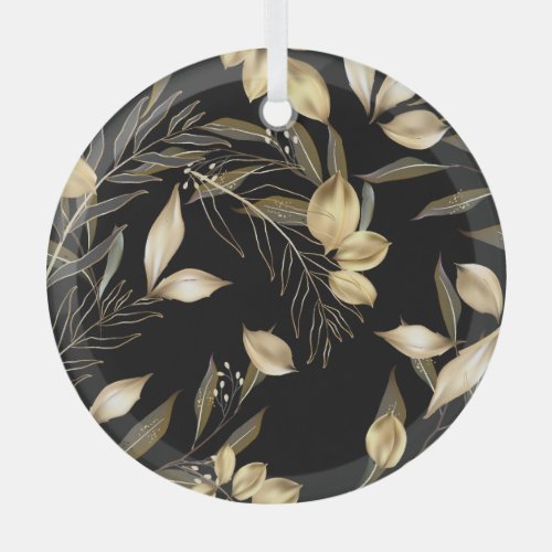 Gold Leaves Exotic Botanical Seamless Glass Ornament