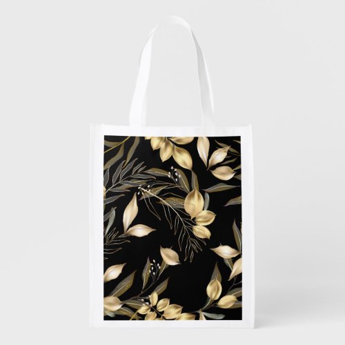 Gold Leaves Exotic Botanical Seamless Grocery Bag