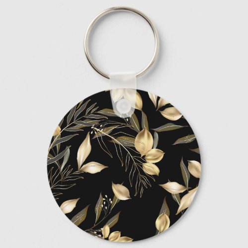Gold Leaves Exotic Botanical Seamless Keychain