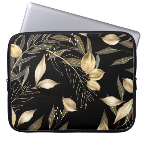 Gold Leaves Exotic Botanical Seamless Laptop Sleeve