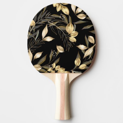 Gold Leaves Exotic Botanical Seamless Ping Pong Paddle
