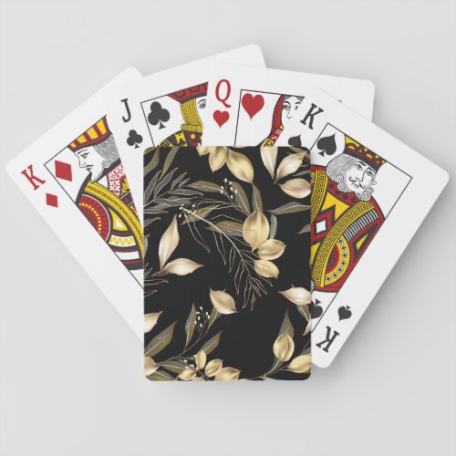 Gold Leaves Exotic Botanical Seamless Playing Cards