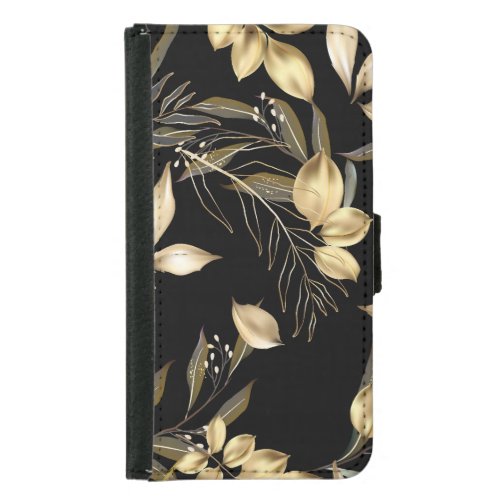 Gold Leaves Exotic Botanical Seamless Samsung Galaxy S5 Wallet Case