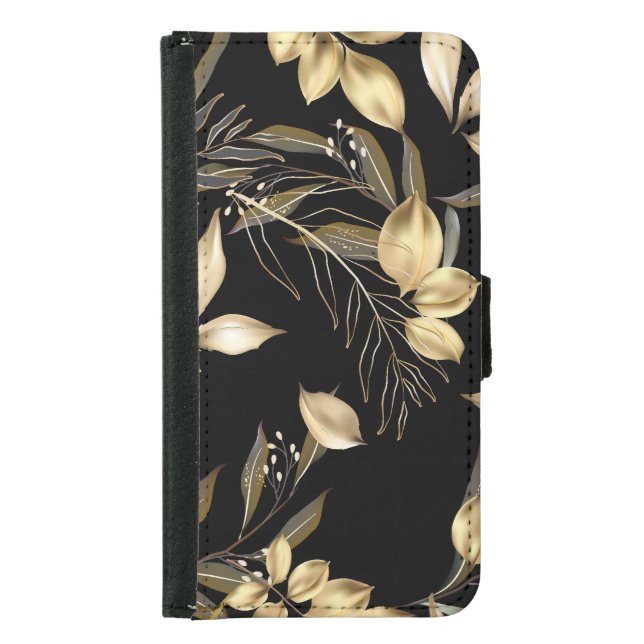 Gold Leaves: Exotic Botanical Seamless Samsung Galaxy Wallet Case (Front)