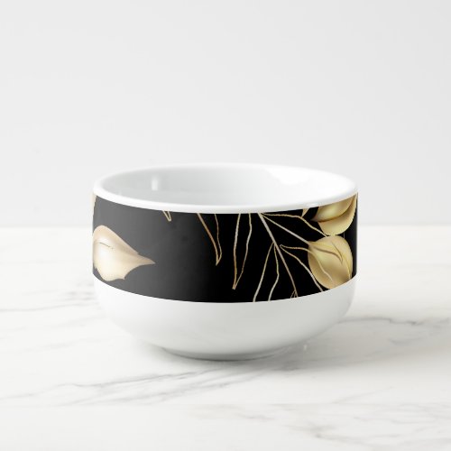 Gold Leaves Exotic Botanical Seamless Soup Mug