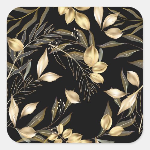 Gold Leaves Exotic Botanical Seamless Square Sticker