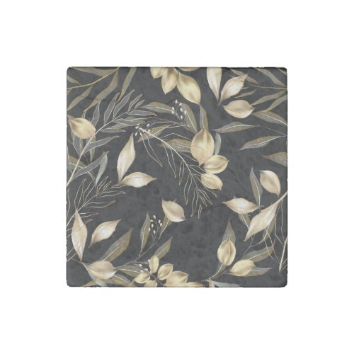 Gold Leaves Exotic Botanical Seamless Stone Magnet